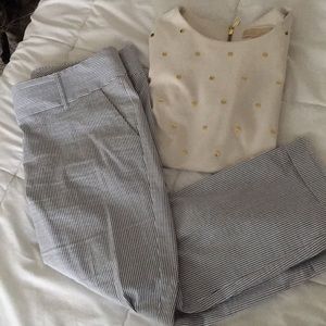 Ann Taylor Signature Navy Seersucker Ankle Pant